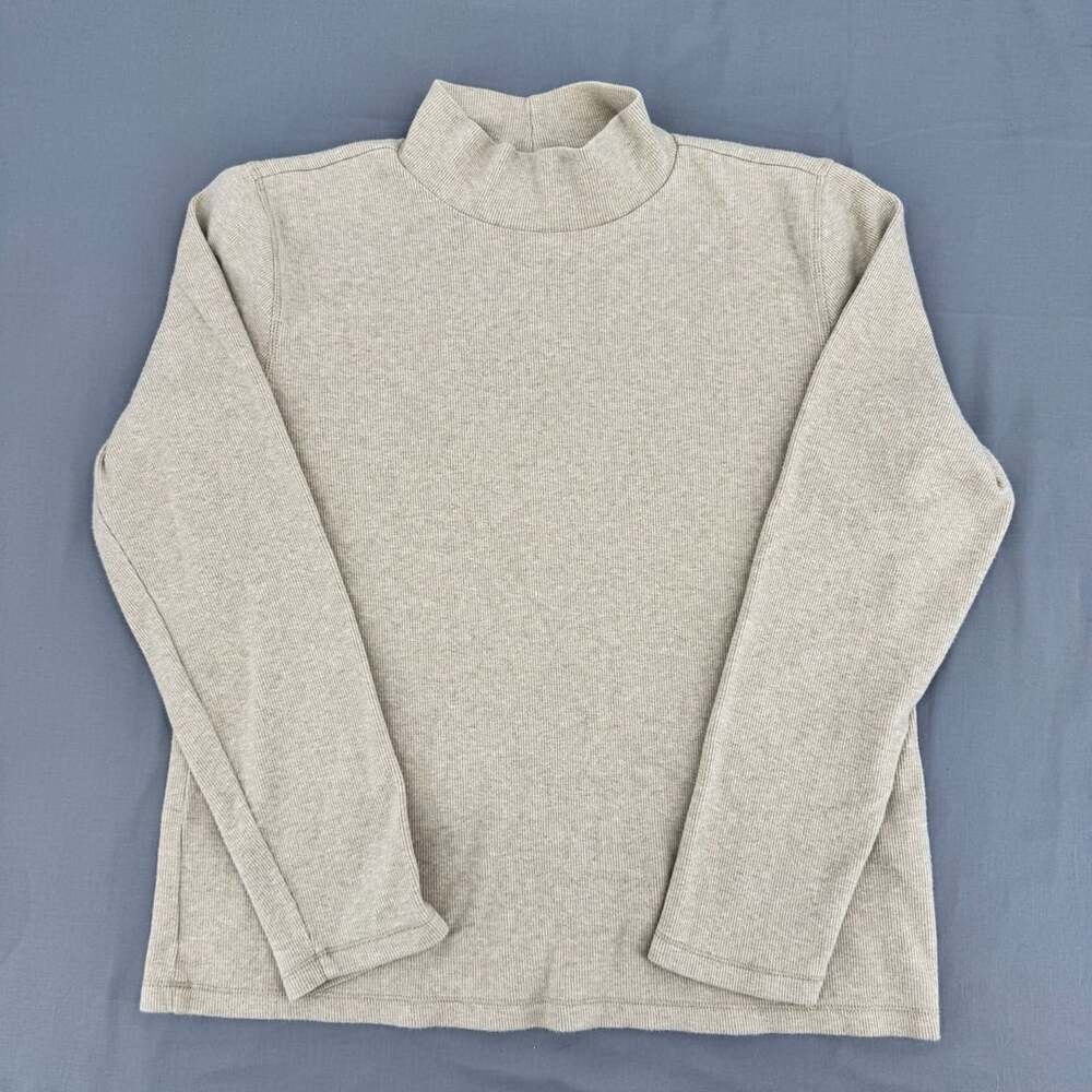 Liz Claiborne Lizwear Jeans Beige Ribbed Mock Neck Long Sleeve Top Size M